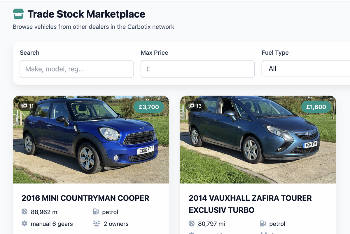 Trade Stock Marketplace - Dealer-to-Dealer Vehicle Trading Platform with Pricing and Profit Analysis